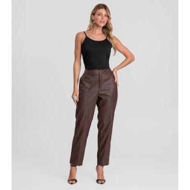 Imagem de Calça Feminina em material sintético Basic Dianna Marrom, GG, Marrom