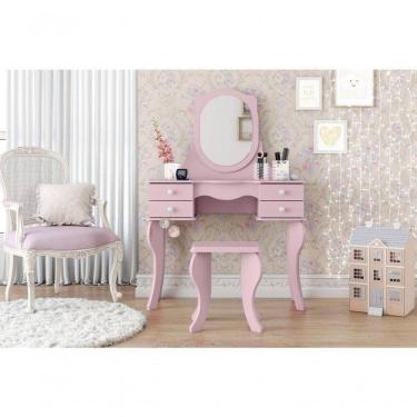 Imagem de Penteadeira Princesa com Banqueta 4 Gavetas Espelho MDF Rosa Patrimar