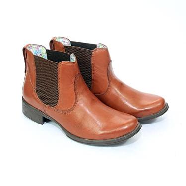 Imagem de Bota Feminina Cano Curto Couro 55314 CL pinhao Cor:Marrom;Tamanho:34;Genero:Feminino