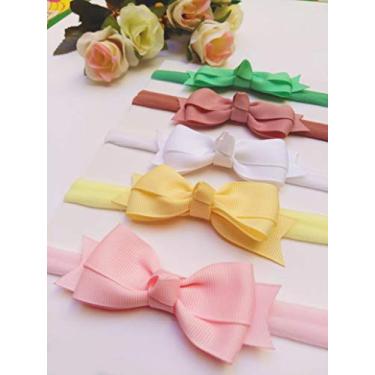 Imagem de Kit 5 Laços para Cabelo Bebê RN Menina Meia Seda Slim LA02