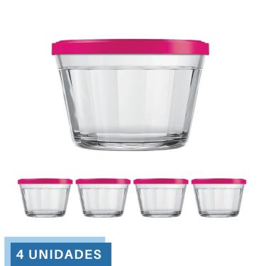 Imagem de 4 Tigela Vidro Americano Tampa Plastica Sortida 350ml Nadir