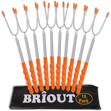Imagem de Briout - Pacote com 10 Garfos de Assar Telescópicos de 114 cm, Aço Inoxidável, PVC, Laranja