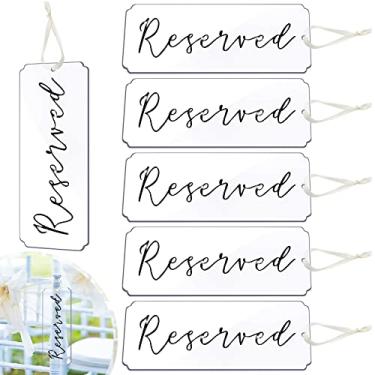 Imagem de Blulu 6 placas reservadas para cadeiras de casamento placas de acrílico para pendurar placas reservadas com fita para eventos importantes de casamento cadeira de banco de igreja e restaurante (letras
