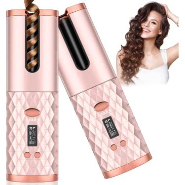 Imagem de ELEPIK Ferro de ondulação automático, modelador de cabelo automático sem fio com 6 temperaturas e temporizadores, modelador de cabelo de barril de cerâmica recarregável, ferramenta de modelagem de varinha de ondulação rotativa portátil, desligamento automático