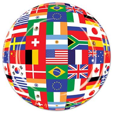 Imagem de Beistle 8 peças de papel descartável durável bandeiras do mundo internacional prato tema viagem festa talheres, 23 cm, multicolorido