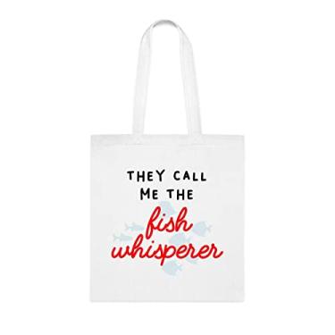 Imagem de They Call Me The Fish Whisperer, sacola divertida, bolsa de ombro, bolsas reutilizáveis, cesta de Natal de aniversário, ideia de presente, Branco