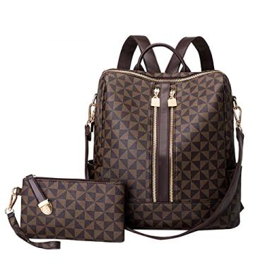Imagem de LuckyWin Mochila feminina grande capacidade bolsa escolar couro PU bolsa de ombro casua...