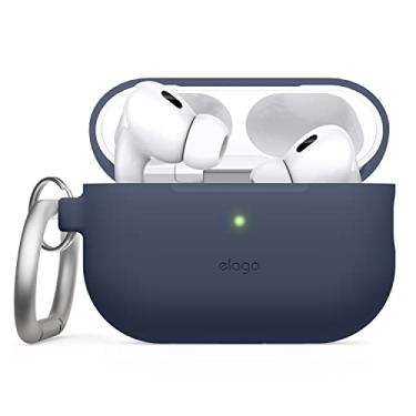 Imagem de elago Compatível com AirPods Pro 2 (2022), capa de silicone com chaveiro, LED frontal visível, suporta carregamento sem fio [Jean Indigo]
