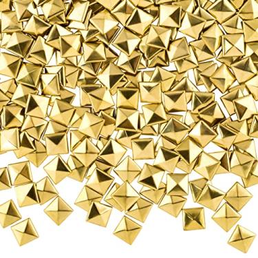 Imagem de PAGOW 950 peças de ferro, 7 x 7 mm tarraxas de pirâmide traseira plana - 1/4" cola traseira plana em pinos 100 peças (ouro, pirâmide 7 x 7 mm)