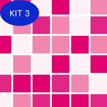 Imagem de Kit 3 Papel De Parede Pastilha Rosa Autocolante Banheiro E Cozinha - L