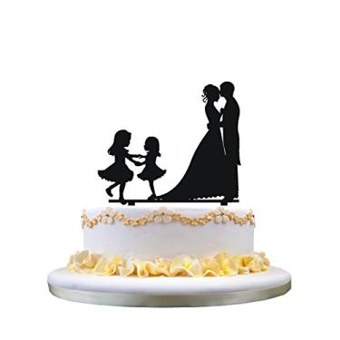 Imagem de zhongfei Enfeite de bolo de casamento noiva e noivo, silhueta com duas meninas