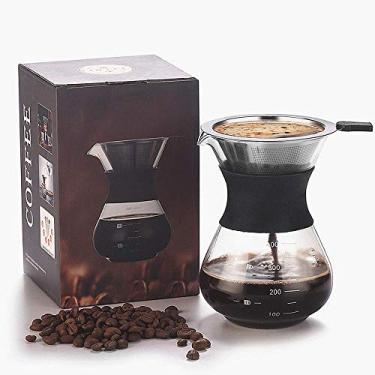 Imagem de Cafeteira de café Dour Over Coffee, permanentemente use o coador de café [mais recente] garrafa de água de vidro borossilicato com filtro de aço inoxidável, conjunto de panela de café com perfuração manual de 400 ml