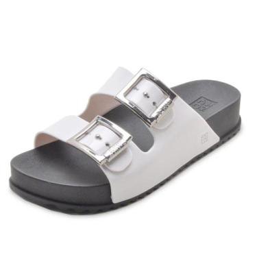 Imagem de Chinelo Slide Feminino Zaxy Fivela Ajustável Branco E Preto