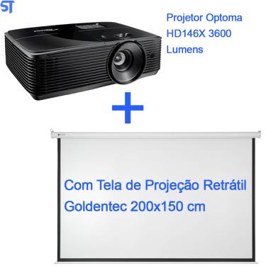 Imagem de Projetor Optoma HD146X 3600 Lumens Com Tela de Projeção Retrátil Goldentec 200x150 cm