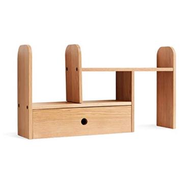 Imagem de KIZQYN Estante de madeira expansível estante de mesa organizador de mesa rack de armazenamento de escritório prateleira de exibição de madeira montada estante ajustável estante de exibição (cor: natural)