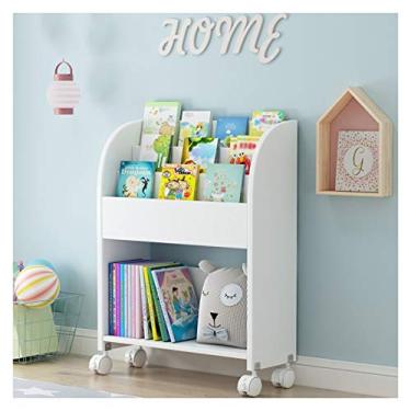 Imagem de KIZQYN Estante infantil estante de livros de madeira carrinho biblioteca prateleira de carrinho unidade de armazenamento com rodízios de roda para sala de estar quarto e escritório em casa prateleira (cor: ouro)