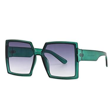 Imagem de Óculos de sol quadrado azul grande vintage para mulheres moda gradiente elegante bege óculos de sol feminino uv400 tons de armação grande, 4, tamanho único