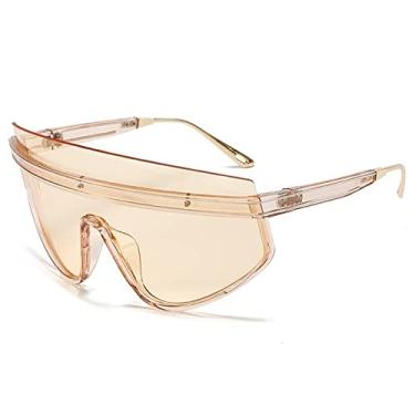 Imagem de Óculos de sol de luxo de uma peça com escudo para mulheres vintage tamanho grande meia armação com listras óculos de sol masculinos tons pretos, champanhe, tamanho único