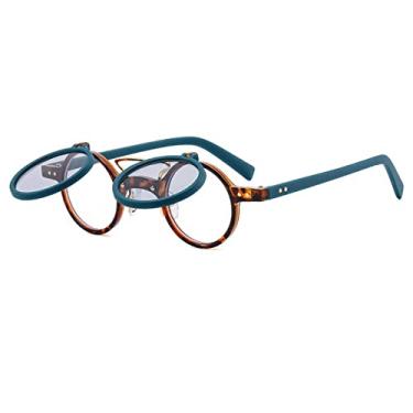 Imagem de Óculos de sol punk redondo flip masculino feminino vintage armação pequena óculos de sol feminino moda óculos UV400, C4 Leopard verde, preto, tamanho único