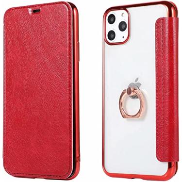 Imagem de CYSUE Capa para iPhone 13/13 Mini/13 Pro/13 Pro Max, capa de silicone fino macio galvanizado brilhante com suporte de cartão com suporte de carteira de couro PU capa de telefone flip (cor: vermelho, tamanho: 13 mini 5,4 polegadas)