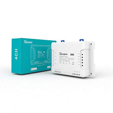 Imagem de SONOFF 4CHR3, Interruptor Inteligente Wi-Fi, Montagem em Trilho DIN de 4 Canais, Intertravamento/Auto-travamento/Modo de Apontamento, Compatível com Alexa/Hey Google