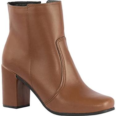 Imagem de Coturno Salto Alto Grosso Confortável Bota Cano Curto Zíper BBQ1 caramelo39