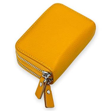 Imagem de Carteira de couro genuíno pequena macia, porta-cartões com bloqueio RFID e bolso com zíper para mulheres e homens C-B-B2, Amarelo, one size, Grande capacidade