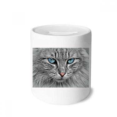 Imagem de DIYthinker Caixa de moedas de cerâmica com olhos azuis e animais de gato cinza presente de cofrinho