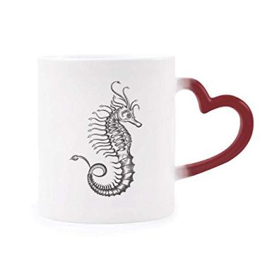 Imagem de Caneca Hipocampo com ilustração de vida marinha sensível ao calor Caneca vermelha de grés que muda de cor