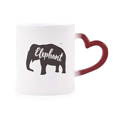 Imagem de Caneca de elefante preta e branca com estampa de animal sensível ao calor, copo de grés que muda de cor vermelha