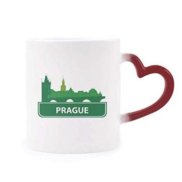 Imagem de Caneca de grés sensível ao calor Praga República Tcheca Verde Mudança de cor vermelha