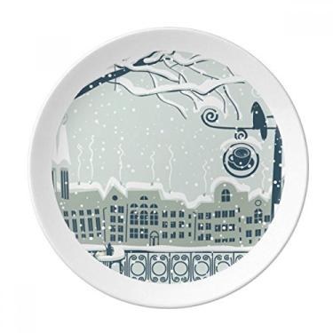 Imagem de Snow Tree Bird City Streetlight Prato decorativo de porcelana Salver talheres, Prato de jantar