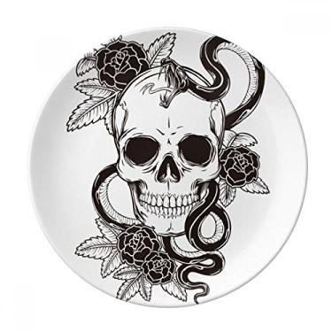 Imagem de Prato de desenho de cobra com caveira de animal, prato decorativo de porcelana salver talheres, prato de jantar