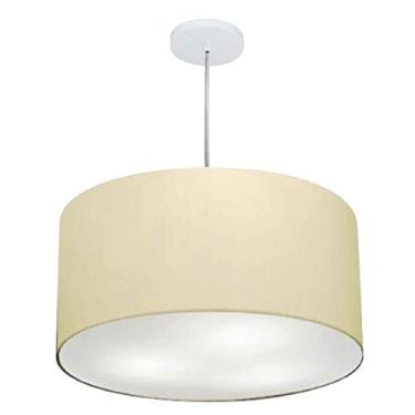Imagem de Lustre Pendente Cilíndrico Cúpula Tecido 55x30 cm, Vivare Iluminação, Pendente4215 LA, Algodão Cru, Médio