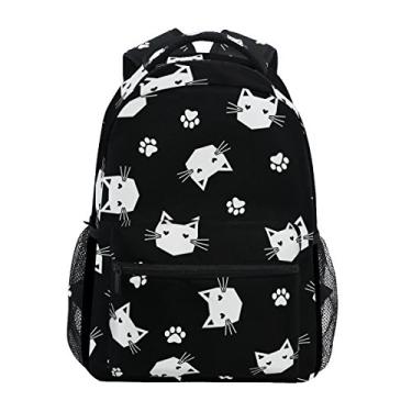 Imagem de U LIFE Mochila escolar bolsa casual para laptop para meninos e meninas, homens, mulheres, fofo, preto, branco, gatos, animal