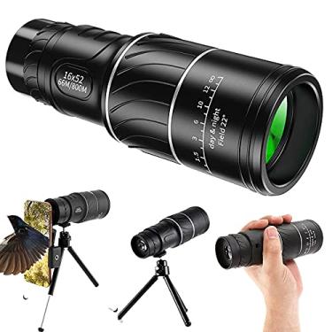 Imagem de Telescópio monocular 16X52 HD, lente de zoom óptico de foco duplo monocular HD de alta potência BAK4 atualizado com adaptador telescópico para smartphone