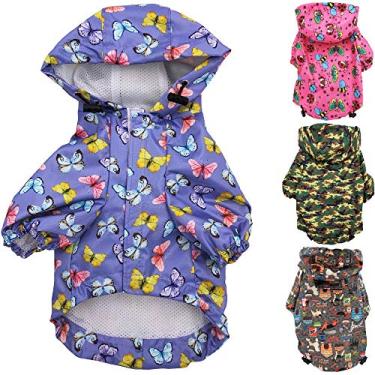 Imagem de Casaco de chuva com capuz FunnyDogClothes para cachorro de estimação pequeno com capuz impermeávelFunnyDogClothes XS: Length - 10" roxo