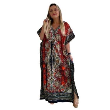 Imagem de Vestido Kaftan Indiano Longo Estampado Plus Size - Cod. 1505 - Aleci F