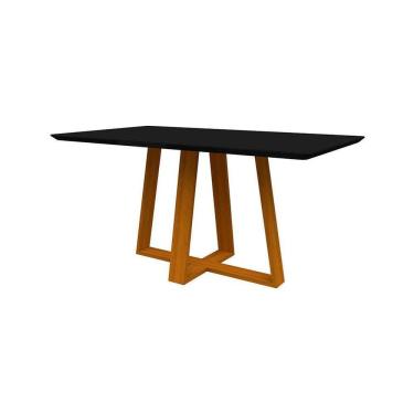 Imagem de mesa de jantar retangular com tampo de vidro lectus preta e ype 160 cm