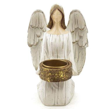 Imagem de Anjo com Castiçal Ajoelhado Resina Importado 18 cm
