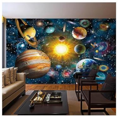 Imagem de TUYIFA Papel de parede 3d papel de parede vasto universo estrelas planeta salão quarto TV sofá pintura decorativa fundo mural de parede (169''x118'' (430x300cm), pano de seda)
