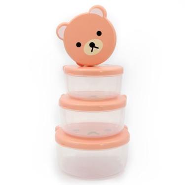 Imagem de Pote Lanche Marmita Fofo Bicho BPA Free Infantil Adulto Conjunto 4 Peças (Rosa 2)