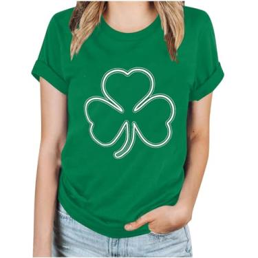 Imagem de Camiseta feminina do Dia de São Patrício engraçada com bandeira de trevo camisas de manga curta para mulheres roupas casuais de resort, Camisetas femininas Green St Patricks, M