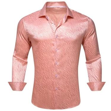 Imagem de Camisas masculinas de seda de designer de cetim roxo liso liso manga longa slim blusa masculina casual formal respirável, 0677, GG