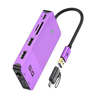 Imagem de Estação de ancoragem USB GIQ USB C HUB USB 3.0 para adaptador VGA HDMI duplo, tela tripla, USB C, estação de ancoragem para laptop, monitor duplo, extensor divisor HDMI compatível com MacBook M1 M2