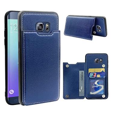 Imagem de Dswteny Capa compatível com Samsung Galaxy S6 com suporte magnético de couro para cartão de crédito, acessórios de celular para S 6 6s GS6 SM-G920V G920A feminino masculino azul