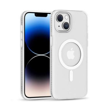 Imagem de SCORPIFY Capa para iPhone 14 Plus com design magnético transparente, [não amarela] capa de telefone fina para homens e mulheres, com tela de vidro + protetor de lente de câmera, [compatível com MagSafe] amortecedor, branco fosco