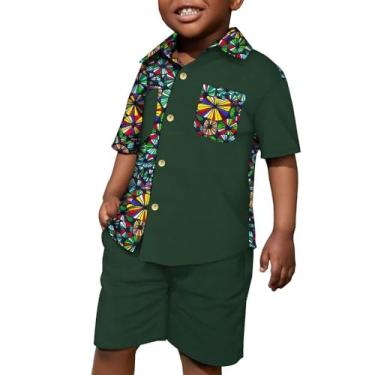 Imagem de XIAOHUAGUA Conjunto de 2 peças de camisa e shorts de manga curta com estampa africana para bebês meninos, roupas infantis, C3, 11-12 Anos