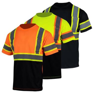 Imagem de VENDACE 3 camisetas masculinas refletivas de segurança de alta visibilidade ANSI Classe 2 Hi Vis para trabalho de construção, manga curta, Mix, 3G