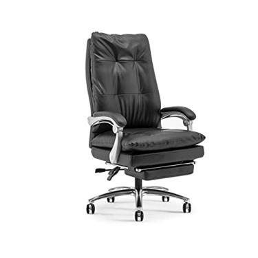 Imagem de Cadeira executiva de escritório, cadeira de escritório, cadeira de mesa para jogos de computador, cadeira ergonômica de videogame, reclinável com apoio para os pés, couro de vaca preto